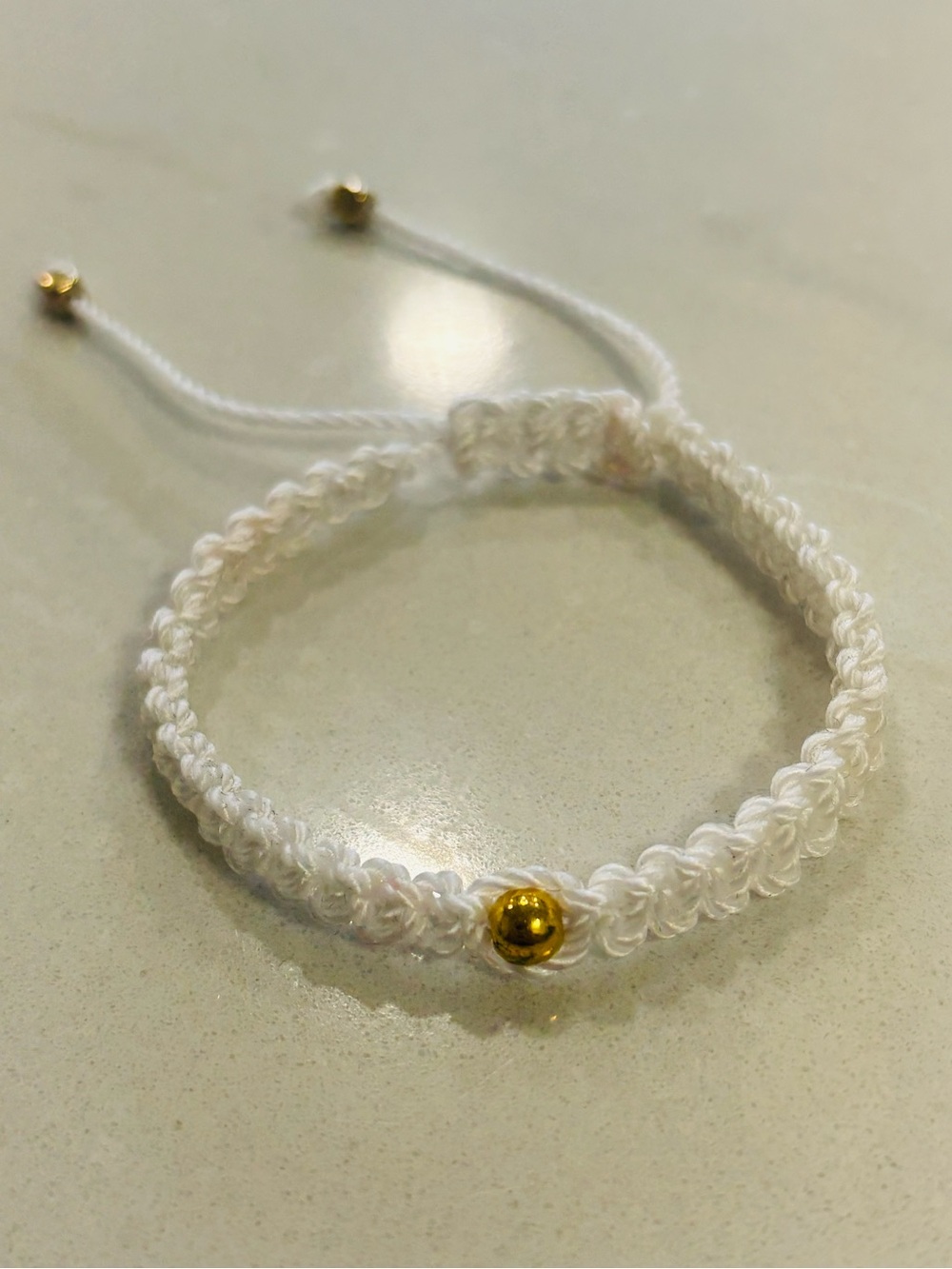 NWT Handmade White Macrame Bracelet Gold Center Bead Minimalist